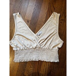 Urban Outfitters Festival Smocked Cropped Tank Top Taupe Sleeveless Bralette L